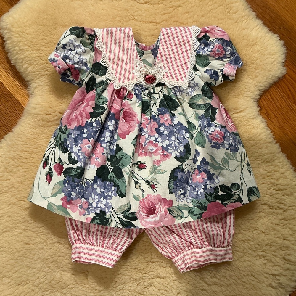Vintage JoLene floral top and striped bloomers set